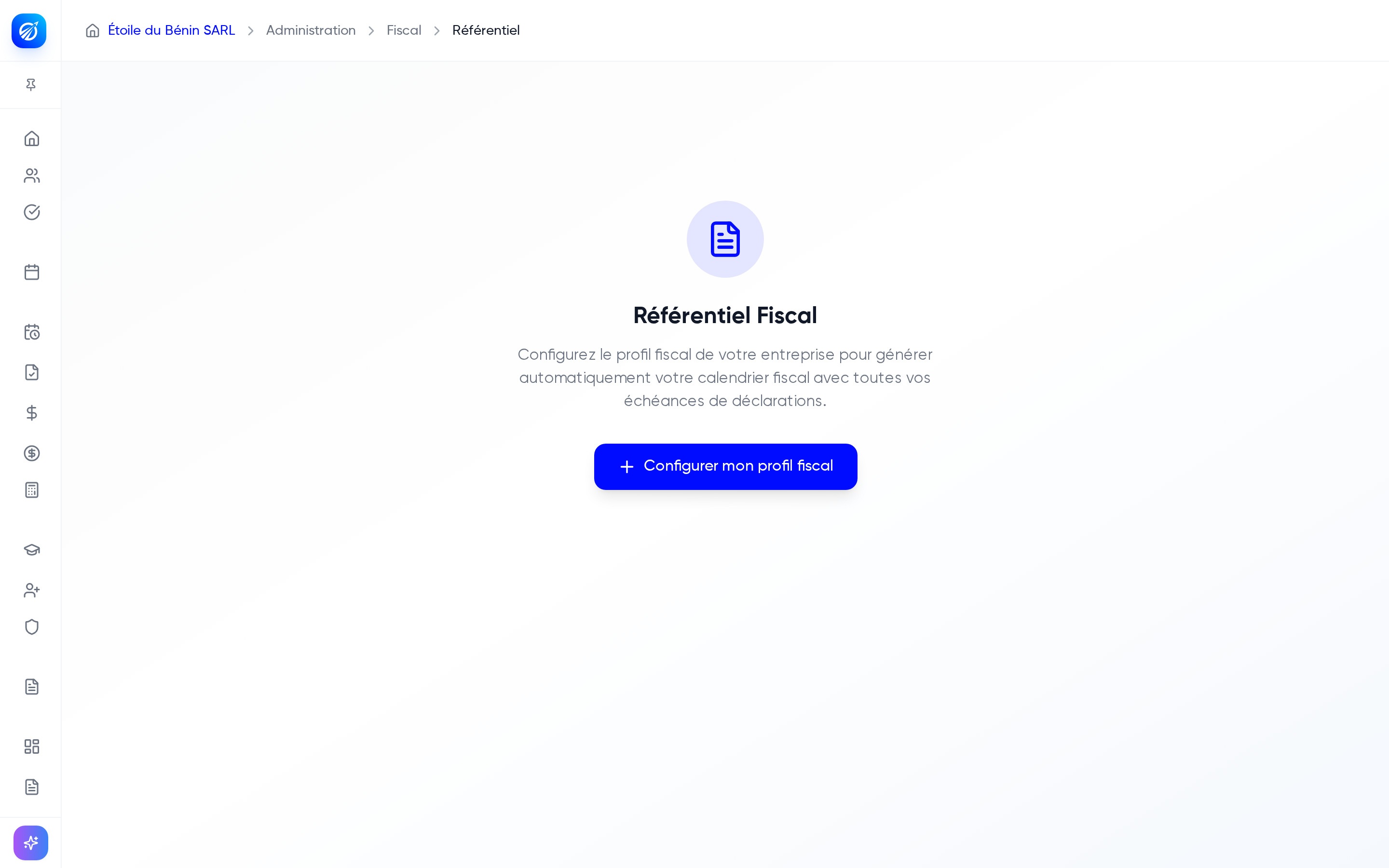 Écran d'accueil du Référentiel Fiscal avec le bouton Configurer mon profil fiscal